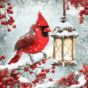 10" X 10" Cardinal on a Branch by a Lantern Sign -TTE-010