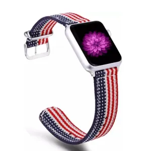 USA Flag Print Woven Canvas/Nylon Band For Apple Watch